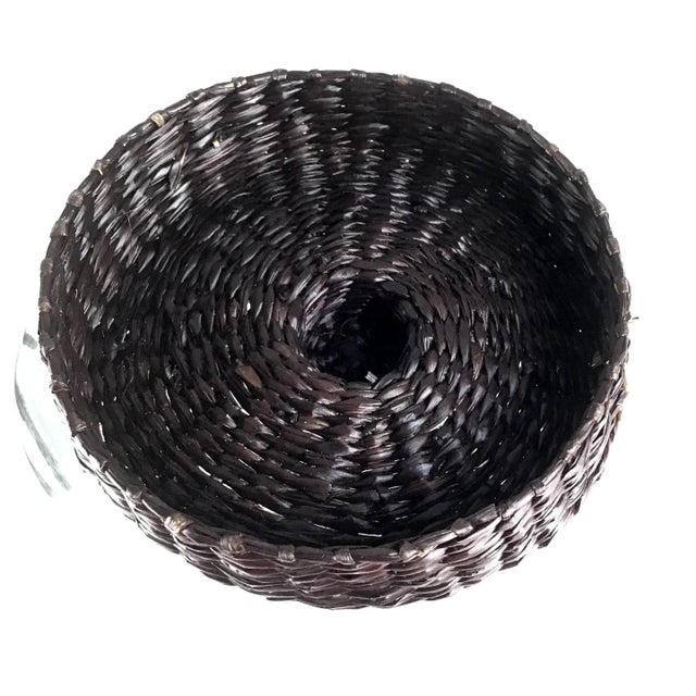 Transparent Vintage Mid Century Heavy Thick Glass Wicker Covered Bottle For Sale - Image 8 of 10