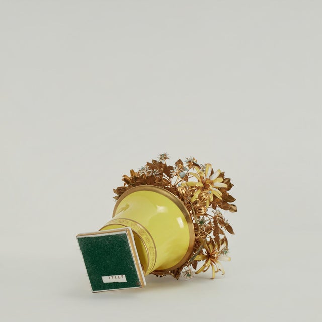 Vintage Italian Enameled Brass Flower Arrangement For Sale - Image 9 of 10