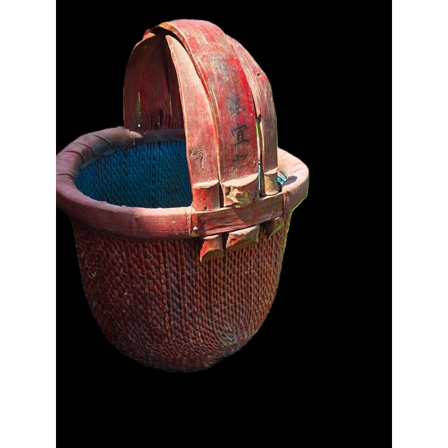Late Qing Dynasty Hand Painted/Woven Chinese Fishers Basket For Sale - Image 10 of 18