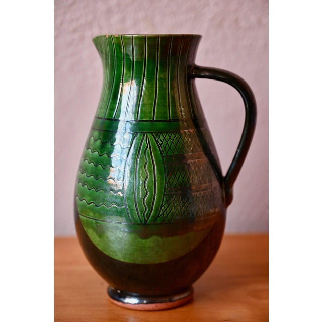 20th Century Bohemian Pitcher in Glazed Terracotta and Deep Green Sgraffito, 1950s For Sale - Image 4 of 9