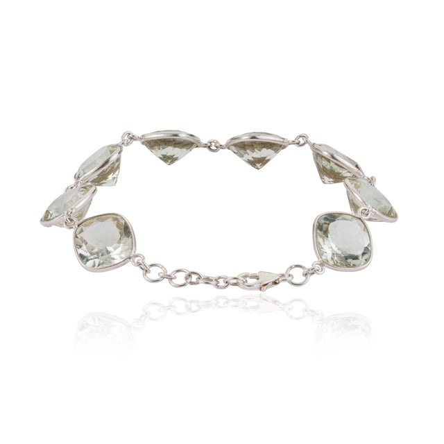 Gemstone Mid Century Modern 38.62 CTW Cushion Cut Green Amethyst Station Link Bracelet in 925 Silver For Sale - Image 7 of 11