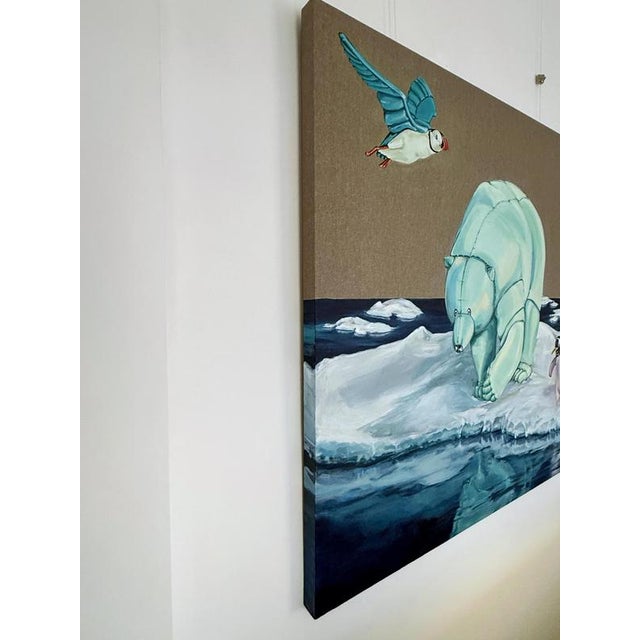 Sofía Cristina Jiménez, Polar Bear and Puffin as Inflatable Figures on Arctic Ice, 2023, Acrylic on Canvas For Sale - Image 3 of 11