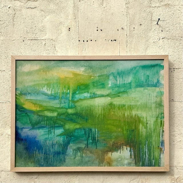 Late 20th Century Vintage Boho Original Abstract Oil on Canvas For Sale - Image 5 of 6