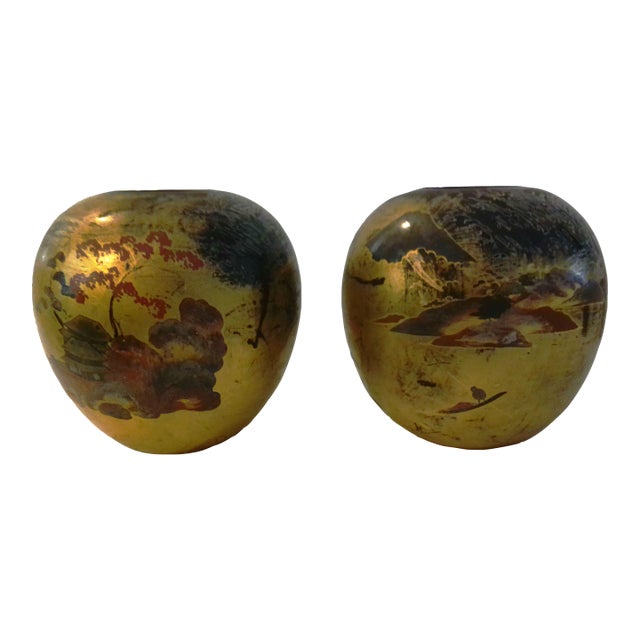 Mid-Century Japanese Black Lacquered Wood Candle Holders, a Pair For Sale