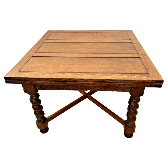 Antique Expanding Pub Kitchen Dining Table Large Barley Twist Legs Quarter Sawn For Sale - Image 13 of 18