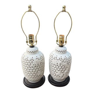 1950s Seyei Japanese Blanc De Chine Lamps- A Pair For Sale