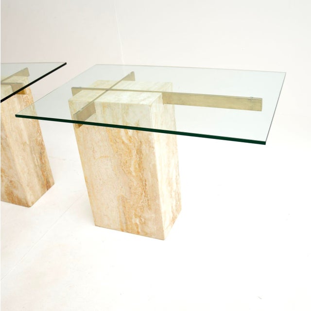 Metal Vintage Italian Travertine and Brass Side Tables from Artedi, 1970s, Set of 2 For Sale - Image 7 of 12
