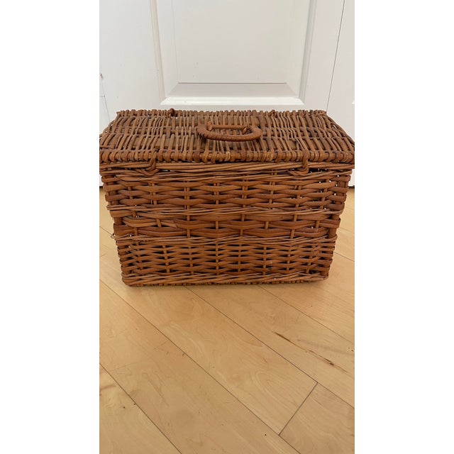 Vintage Brown Wicker Basket Truck Picnic Basket Storage For Sale In Chicago - Image 6 of 10