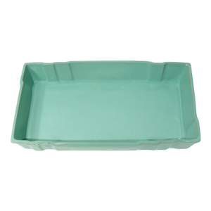 Large Vintage Aqua Pottery Rectangle Tray / Centerpiece Bowl – 15.75ʺ L × 10ʺ W × 2.5ʺ H – Impressed Seal Mark, Unused Vintage C. 1950s–1980s