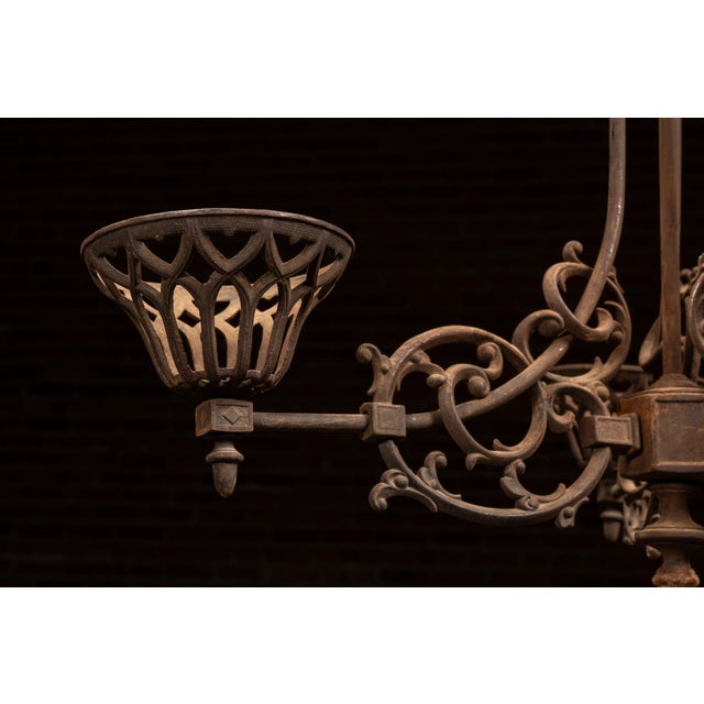 Gothic Antique Cast Iron Gothic Revival Three-Light Chandelier For Sale - Image 3 of 13
