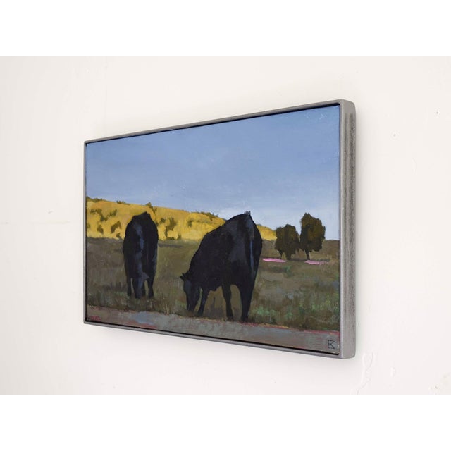 Contemporary Evening Glow by Emma Kalff | Oil on panel of cows grazing in a field at sunset For Sale - Image 3 of 5