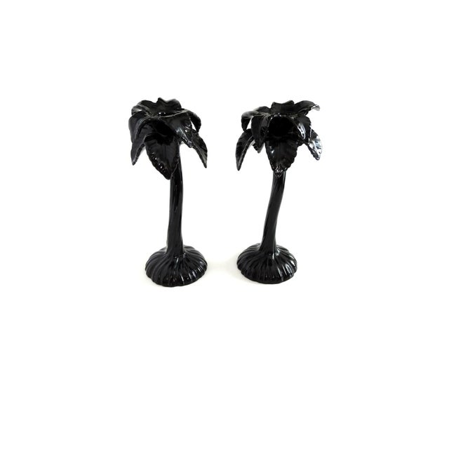 Mid 20th Century Fitz & Floyd Japan Black Palm Tree Candle Holders Mid-Century Modern Ceramic Sculptural Candlesticks - Pair For Sale - Image 5 of 7