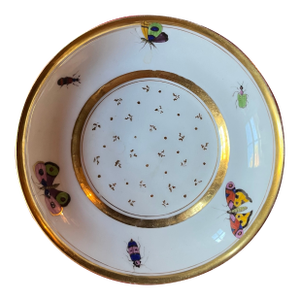 Antique Early 19th Century French Empire Paris Porcelain Saucer Dish Decorated With Insects & Butterflies, Circa 1800