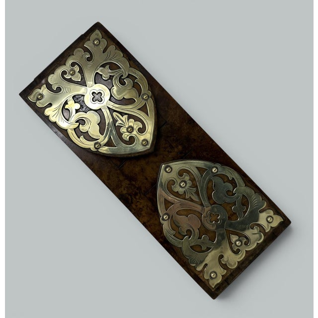 Late 19th Century Antique Vintage English Burl Walnut Wooden Brass Inlaid Book Slide Bookslide 19c For Sale - Image 5 of 6