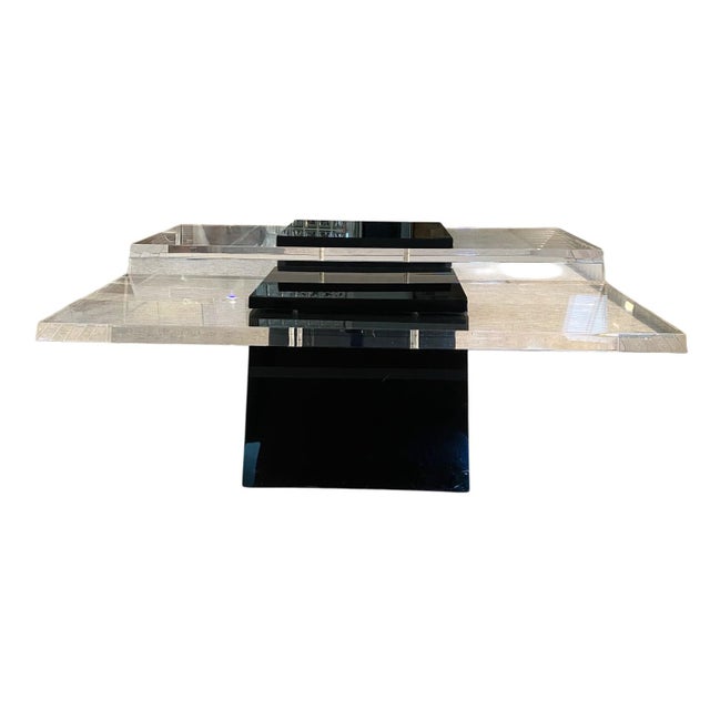 1970s 1970s Mid-Century Modernist Black & Clear Lucite Two-Level Rectilinear Cocktail Table For Sale - Image 5 of 12