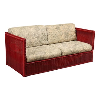 2-Seater Sofa in Red Wicker, 1980s For Sale