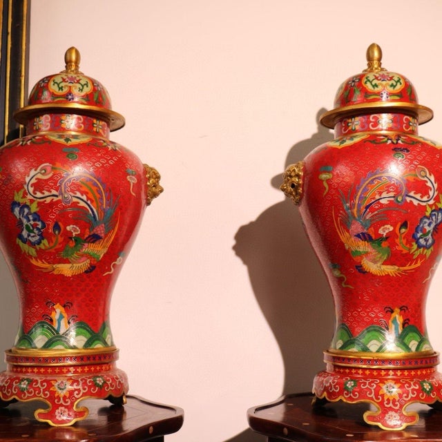 Dimensions: Height 38.5 cm (15.2") x Width 21 cm (8.3") x Depth 14.5 cm (5.7") each Material: Cloisonné Enamel on Bronze...