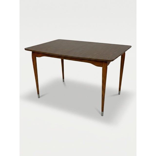 Vintage Mid-Century Modern Wood and Formica Dining Table Featuring Tapered Legs With Metal Tips. For Sale - Image 4 of 11
