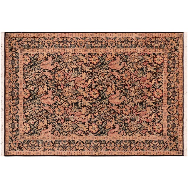 Black Floral 1990's Pak-Persian Black/Red Wool Rug - 6'1'' X 9'4'' For Sale - Image 8 of 9