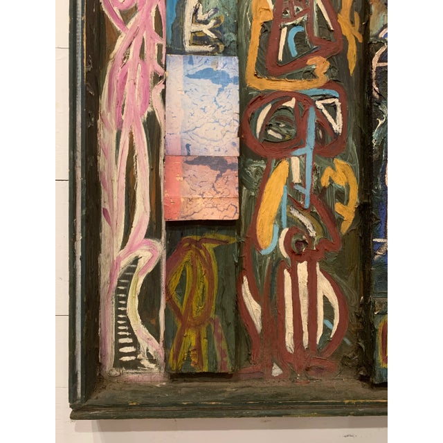1970s Abstract Colorful Acrylic Painting on Found Wood For Sale In South Bend - Image 6 of 12
