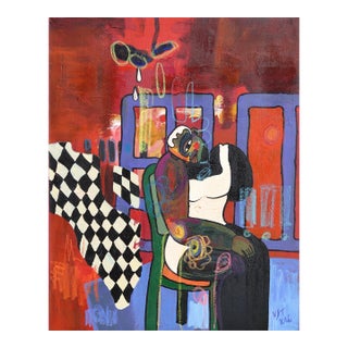 Rainy Apartment 2 - Original Abstract Figurative Mixed Media Acrylic and Oil Pastel Painting on Canvas by Valerie Etitinwo For Sale