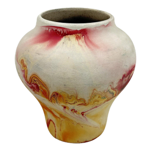 Mid-Century Nemadji Marbled Art Pottery Vase – 5.5" Hand-Dipped Swirl