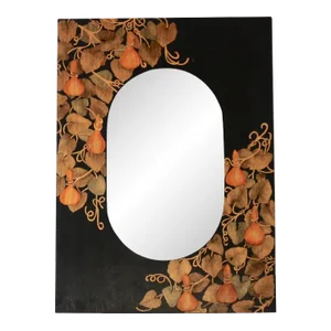 1980s Maitland-Smith Style Rectangular Hand Painted Wall Mirror Vines Gourds Leaves
