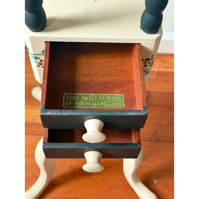 Vintage Imperial Furniture Painted Mahogany Side Table | Hand Painted Berry Vine Accent Table For Sale - Image 13 of 16