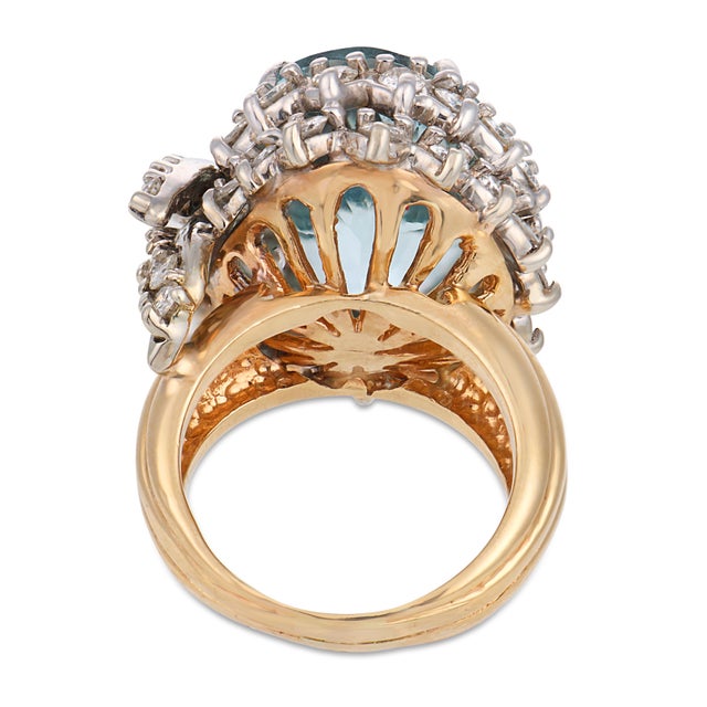 Vintage 14.60 Carat Aquamarine Diamond 14k Yellow Gold Cocktail Ring, Size 6 For Sale In Los Angeles - Image 6 of 6