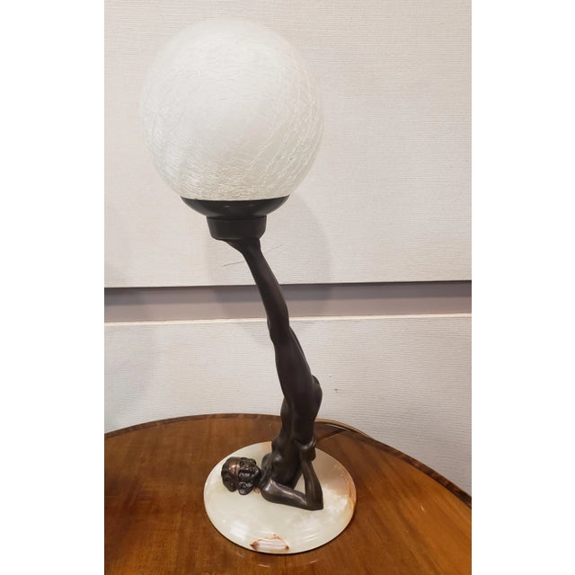 Gemstone Art Deco Style Table Lamps Reversed Nude With Globe, Pair For Sale - Image 7 of 11
