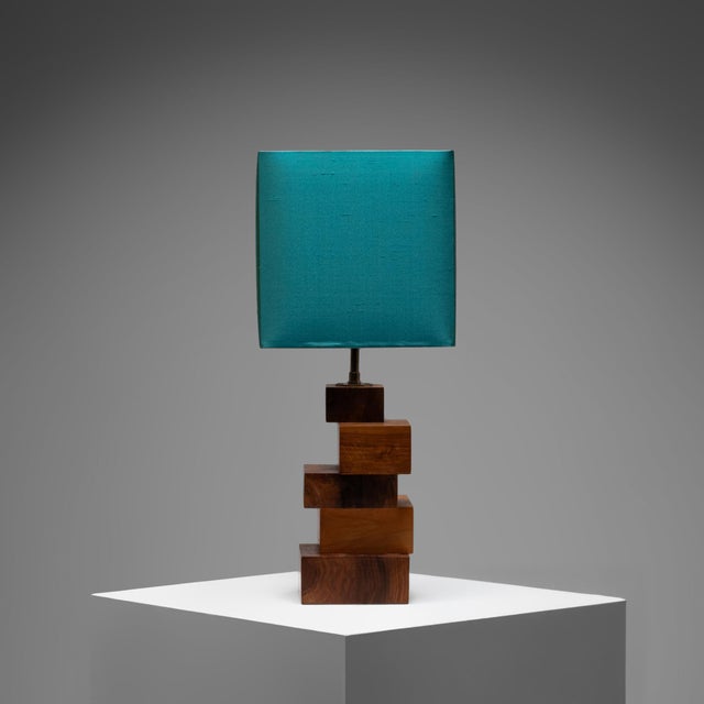 Teal Vintage French Teak Table Lamp, 1970s For Sale - Image 8 of 8