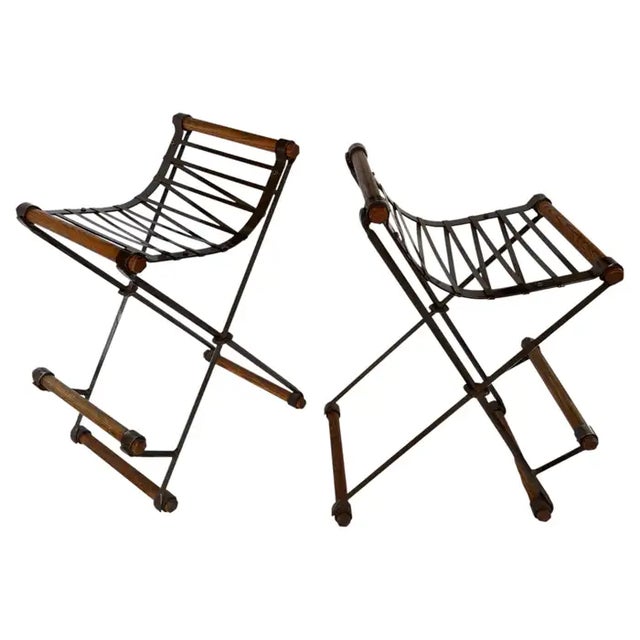 Brown Signed Cleo Baldon Terra Wrought Iron Bar Counter X Stools Mid Century Modern For Sale - Image 8 of 17