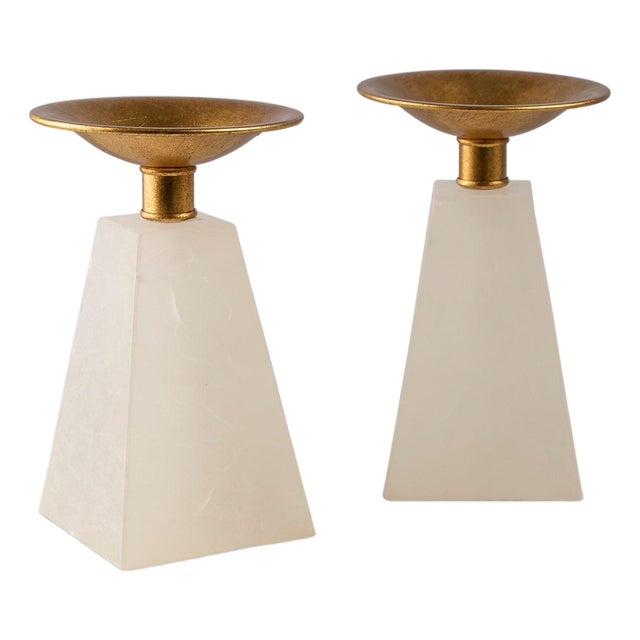 Artemis Alabaster Candle Holder, Set of 2 For Sale