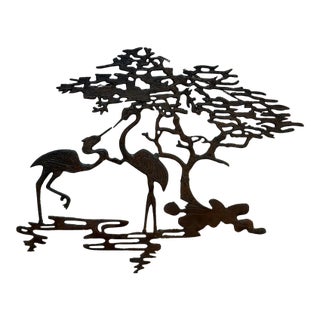 1960s-70s Brutalist Brass Crane Wall Sculpture For Sale