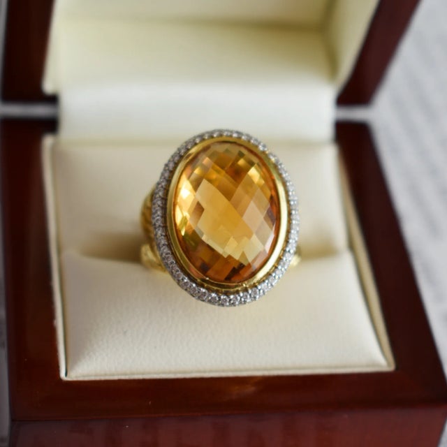 Metal David Yurman - Gold, Champagne Topaz and Diamond Cocktail Ring, Size 5.75 For Sale - Image 7 of 7