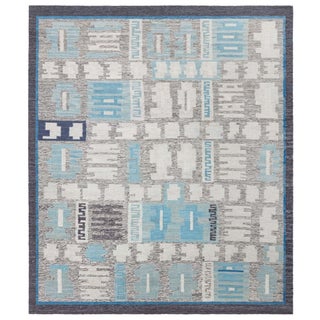 Scandinavian Flatweave Geometric Light Gray Wool Rug by Doris Leslie Blau For Sale