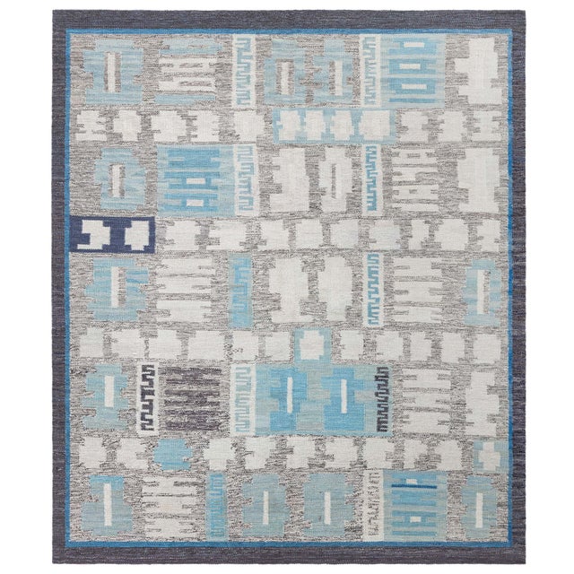 Scandinavian Flatweave Geometric Light Gray Wool Rug by Doris Leslie Blau For Sale
