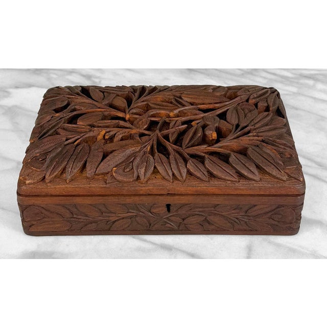 Wood Vintage Traditional Walnut Heavily Carved Storage Box For Sale - Image 7 of 11