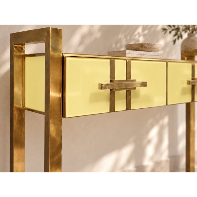 Not Yet Made - Made To Order Italian Console Table in Butter Yellow Murano Glass and Brass from Justfurnituress SRL For Sale - Image 5 of 10