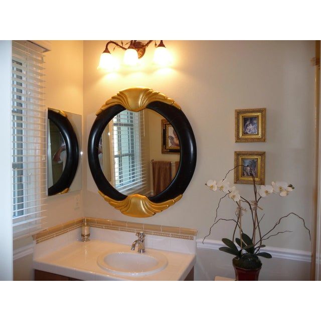 Transitional Mirror, Nostalgic, Round Black & Gold For Sale - Image 3 of 4
