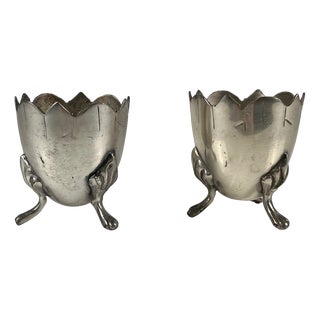 Antique Art Nouveau Tripod Egg Cups in Nickel Silver, 1920s, Set of 2 For Sale