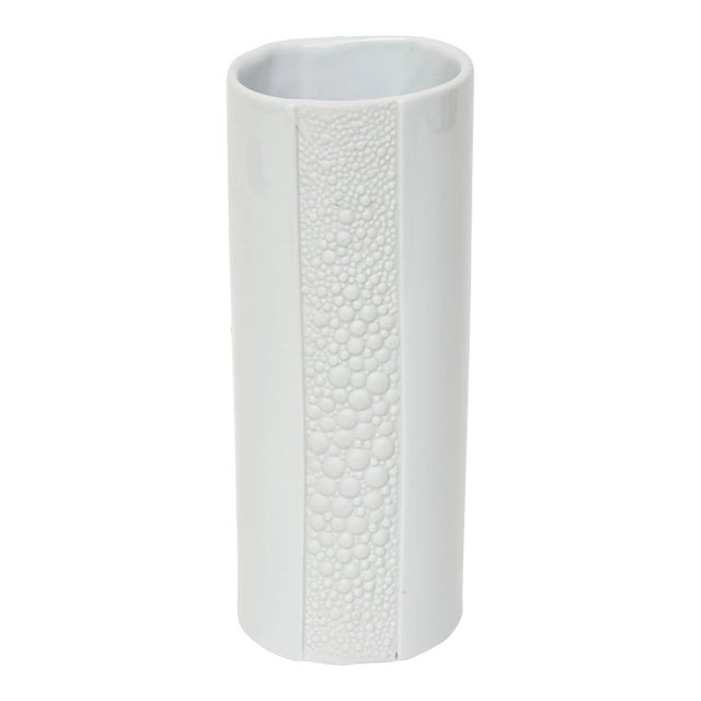Vintage Signed White Ceramic Vase With Textural Pebbled Design For Sale