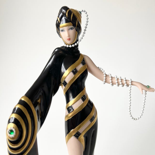 1990s Pearls and Emeralds Fine Porcelain Figurine from House of Erté, 1990s For Sale - Image 5 of 9