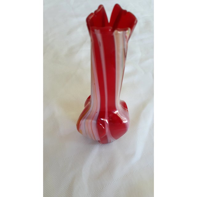 Vintage Mid Century Norcrest Red Striped Glass Vase For Sale - Image 4 of 9