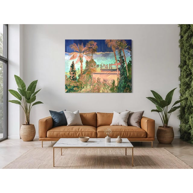 Paint "Marrakesh Ii" by Javiera Da Fonseca Ilić, Marrakesh Morocco, Warm Terracotta Tropical Rooftop Scene, Golden Hour Cityscape, Original Oil Painting For Sale - Image 7 of 9