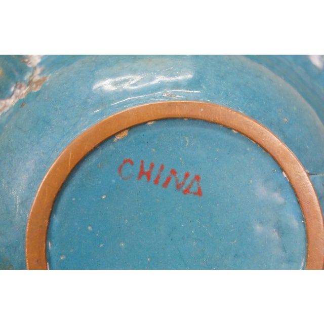 Mid 20th Century Chinese Cloisonne Red & White Crysthanamum Cigarette Cigar Ashtray Dish 5" For Sale - Image 10 of 14