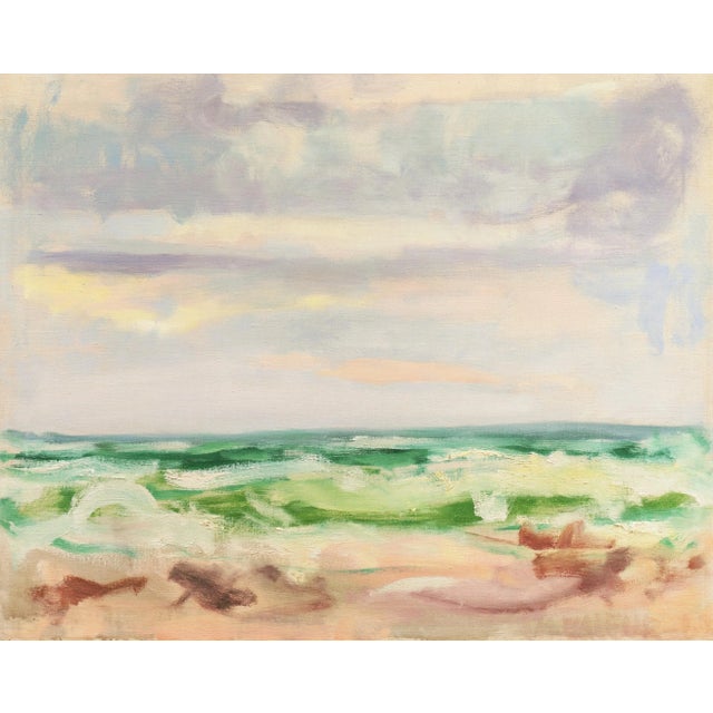 Baby Blue 'Ocean Breakers at Sunset' by Mogens Valeur, 1963, Post-Impressionist Seascape For Sale - Image 8 of 8