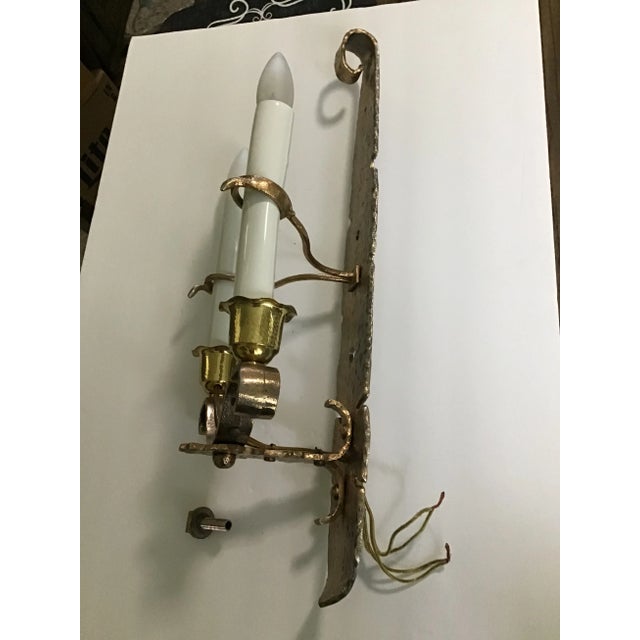 Arts & Crafts Hammered Brass Double Wall Sconces 1 or a Pair For Sale - Image 11 of 12