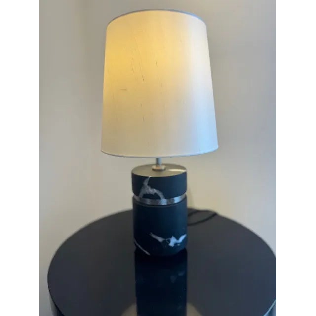 Short marble table lap designed by Kara Mann. Ivory silk shade is included in price. This piece would make a beautiful...