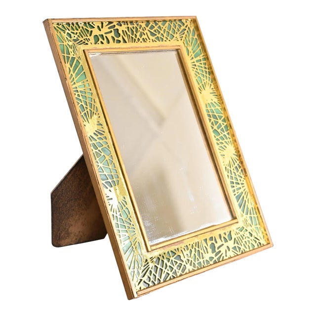 Tiffany Studios New York Pine Needle Bronze and Slag Glass Framed Vanity Mirror For Sale
